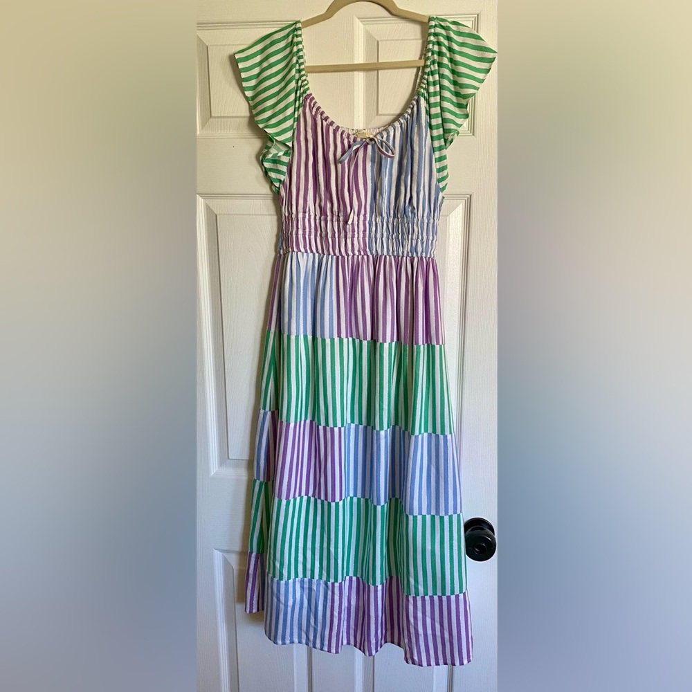 Roller Rabbit Green Purple Blue Striped Maxi Dress XS